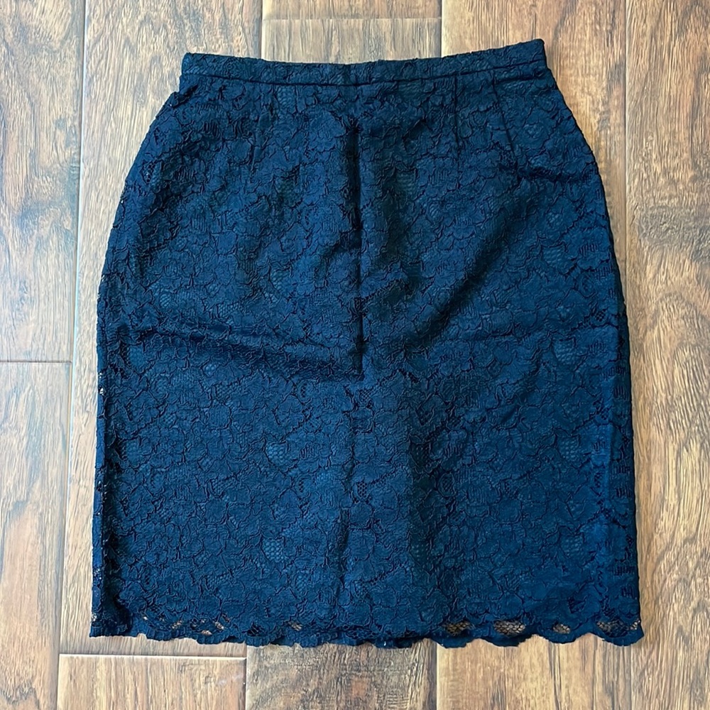 Anne Klein II bergdorf Goodman black lace pencil skirt